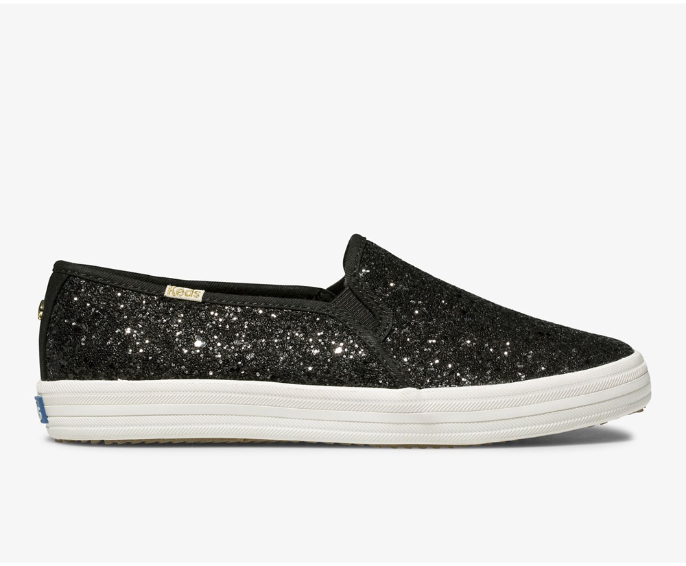 Slip On Γυναικεια - Keds Kate Spade New York Double Decker Glitter - Μαυρα - FEKCD5782